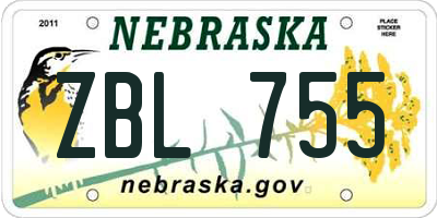 NE license plate ZBL755