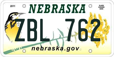NE license plate ZBL762