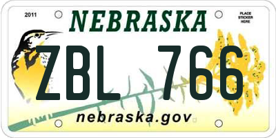 NE license plate ZBL766