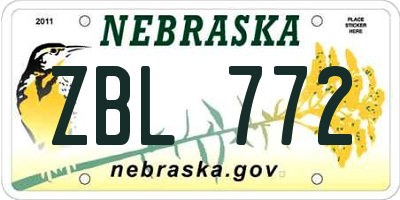 NE license plate ZBL772