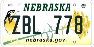 NE license plate ZBL778