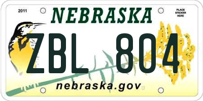 NE license plate ZBL804
