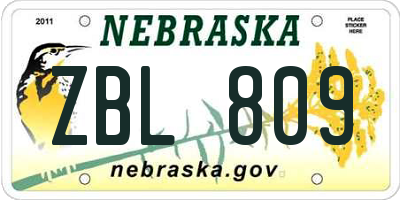 NE license plate ZBL809