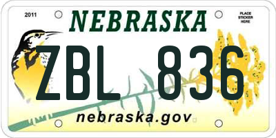 NE license plate ZBL836