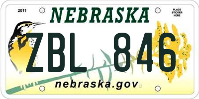 NE license plate ZBL846