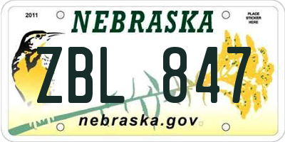 NE license plate ZBL847