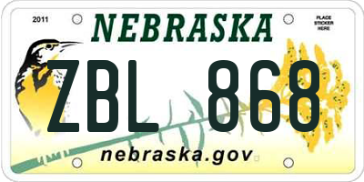 NE license plate ZBL868