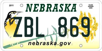 NE license plate ZBL869