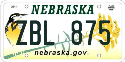 NE license plate ZBL875
