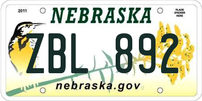 NE license plate ZBL892