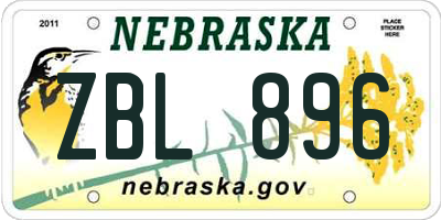 NE license plate ZBL896