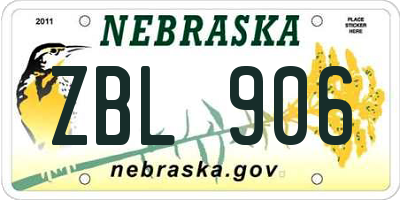 NE license plate ZBL906