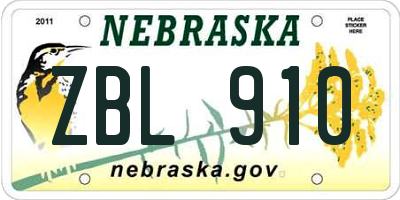 NE license plate ZBL910
