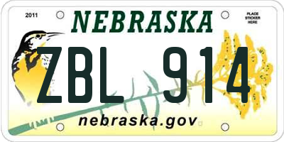 NE license plate ZBL914