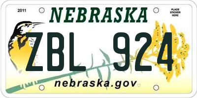 NE license plate ZBL924