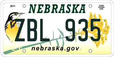 NE license plate ZBL935