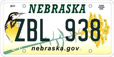 NE license plate ZBL938