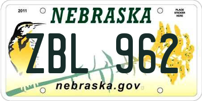 NE license plate ZBL962