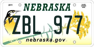 NE license plate ZBL977
