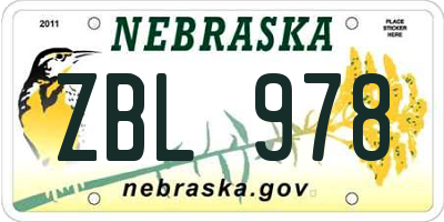 NE license plate ZBL978