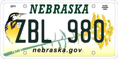 NE license plate ZBL980
