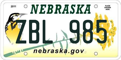 NE license plate ZBL985