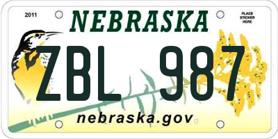 NE license plate ZBL987
