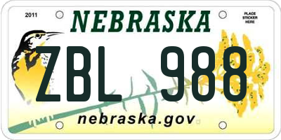 NE license plate ZBL988