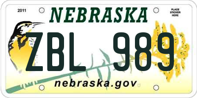 NE license plate ZBL989