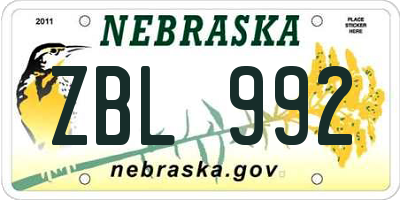 NE license plate ZBL992