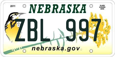 NE license plate ZBL997
