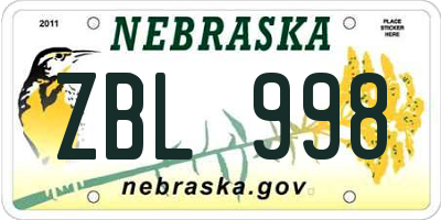 NE license plate ZBL998