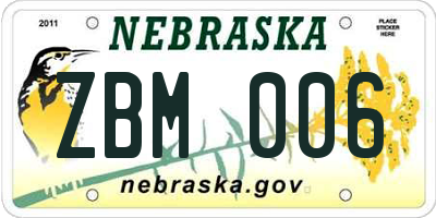 NE license plate ZBM006