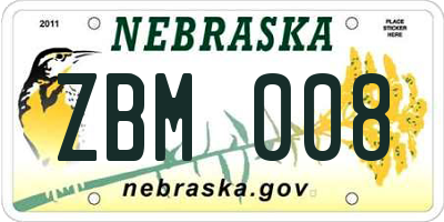 NE license plate ZBM008