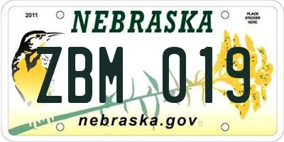 NE license plate ZBM019
