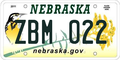 NE license plate ZBM022