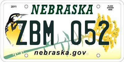 NE license plate ZBM052