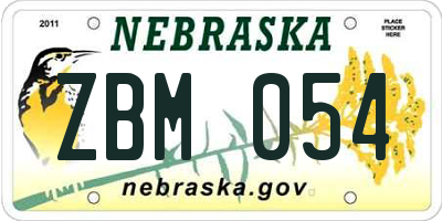 NE license plate ZBM054