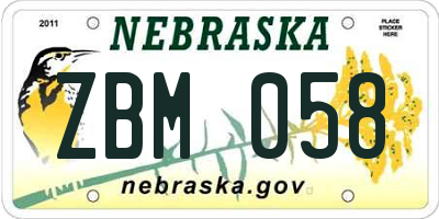 NE license plate ZBM058