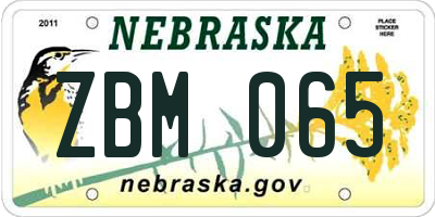 NE license plate ZBM065