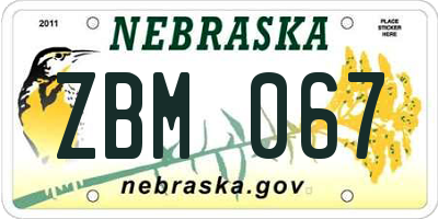 NE license plate ZBM067