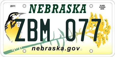 NE license plate ZBM077