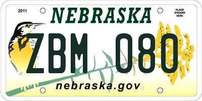 NE license plate ZBM080