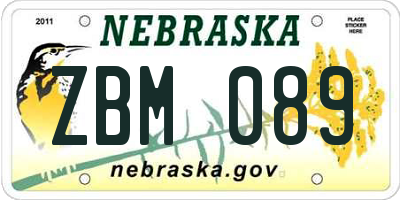 NE license plate ZBM089