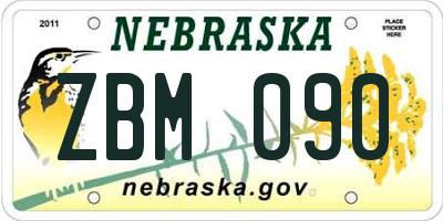 NE license plate ZBM090