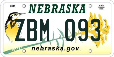 NE license plate ZBM093