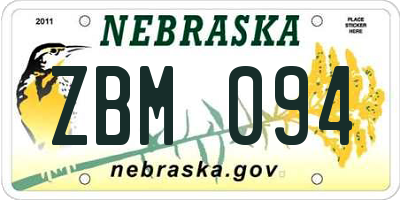 NE license plate ZBM094