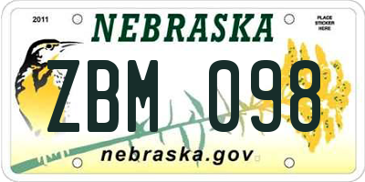 NE license plate ZBM098