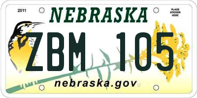 NE license plate ZBM105