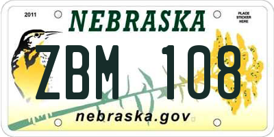 NE license plate ZBM108